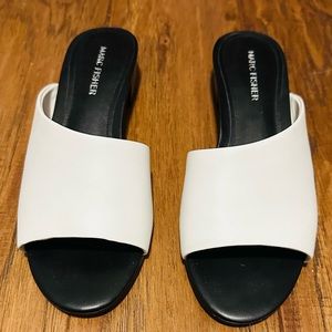 Marc Fisher black and white, flat sandal, size 7
